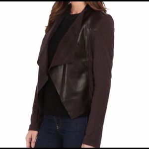 Kut from the Kloth Brown open front drape jacket.